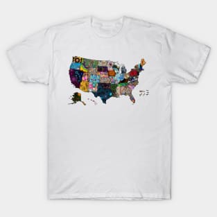 Spirograph Patterned United States of America Map T-Shirt